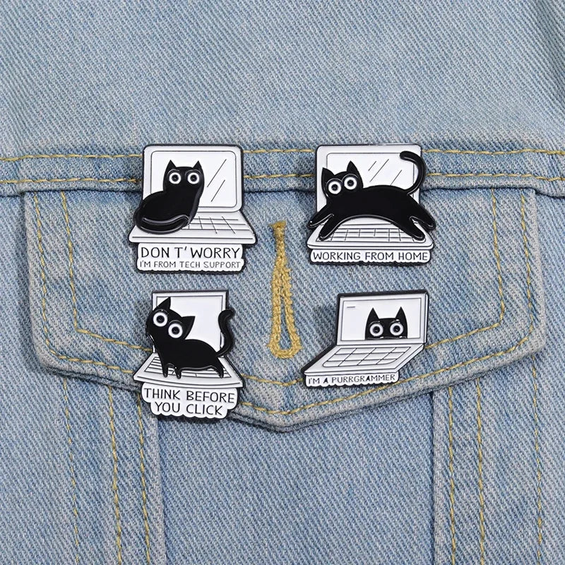 I'M A PURRGRAMMER Enamel Pins A Computer Cat That Loves Work Brooches Lapel Badge Backpack Funny Animal Punk Jewelry Gift