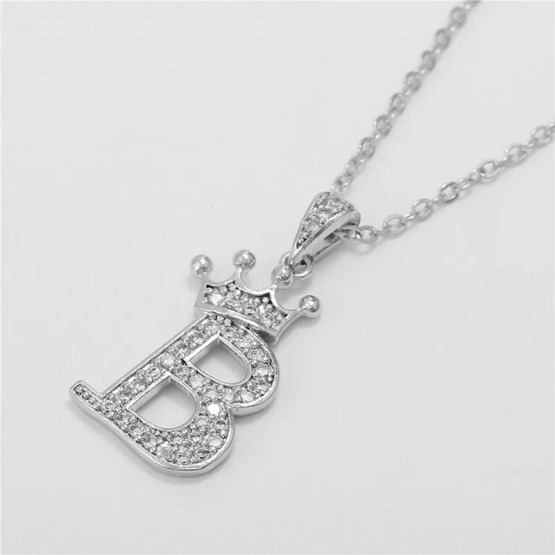 Necklace Crown Cubic Zircon Alphabet Pendants Gold A-Z Letter Pendant Necklace Shinning 26 Initial Collares Jewelry Full Zircon