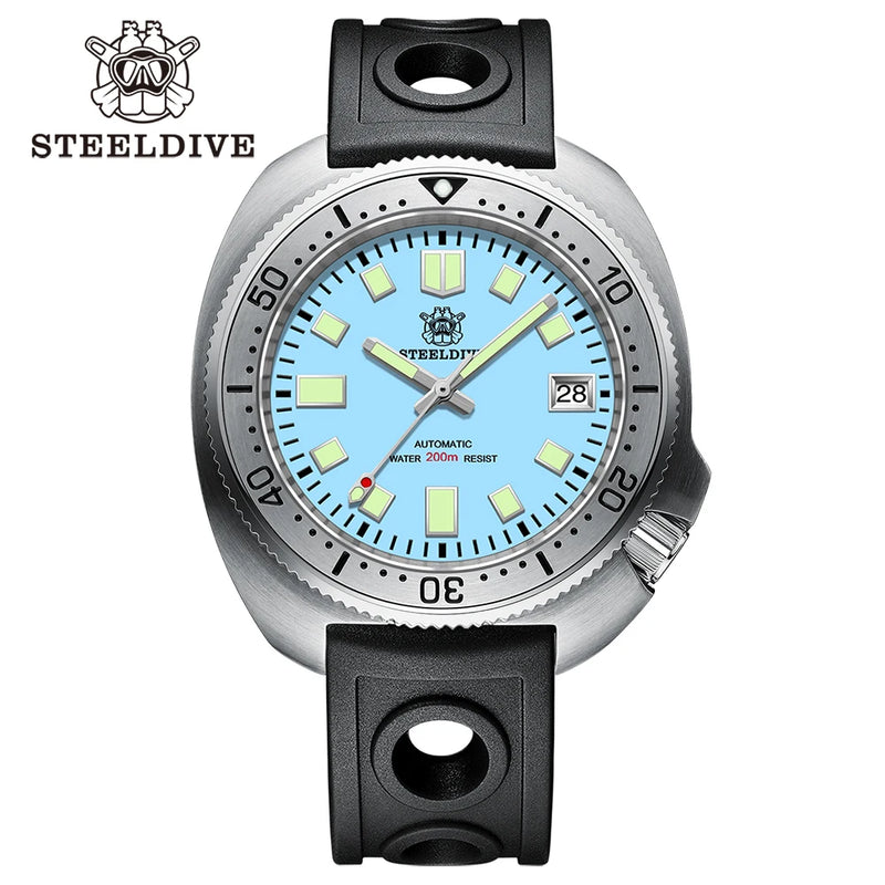 STEELDIVE SD1981 Steel Bezel Super Luminous AR Sapphire Glass NH35 Automatic 200m Waterproof Mens Dive Watch with Milled Clasp