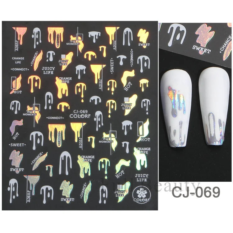 Shiny Maple Geometry Autumn Nail Art Stickers Laser Sector Fall Leaves Decals Cute Squirrel Slider Manicure Decorations CHCJ-076