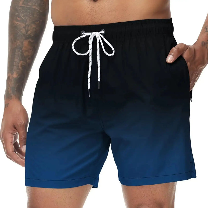 Men's Swim Trunks Gradient Swimming Shorts Quick Dry Beach Shorts with Zipper Pockets and Mesh Lining Fashion Swimsuit for Men
