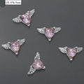 10Pcs Pink Metal Gem Zircon Nail Art Charm 3D Luxurious Heart Ribbon Cross Starlight Nail Decoration DIY Zircon Nail Accessories