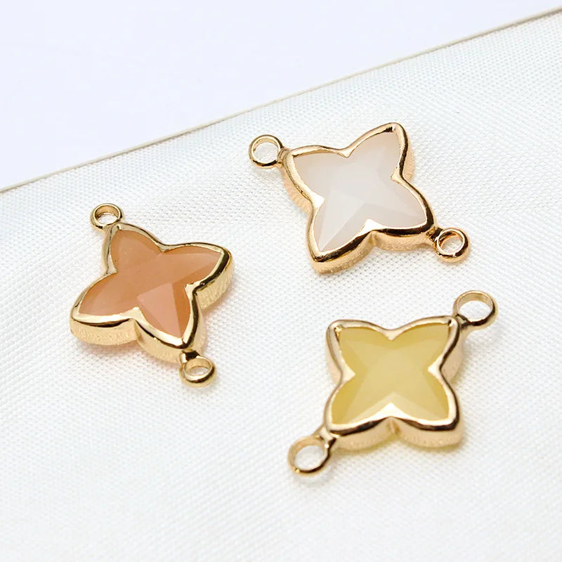 6pcs Diy Accessories Copper Bag Edge Jelly Color Flower Star Pendant Earring Bracelet  Handmade Material Jewelery Charms