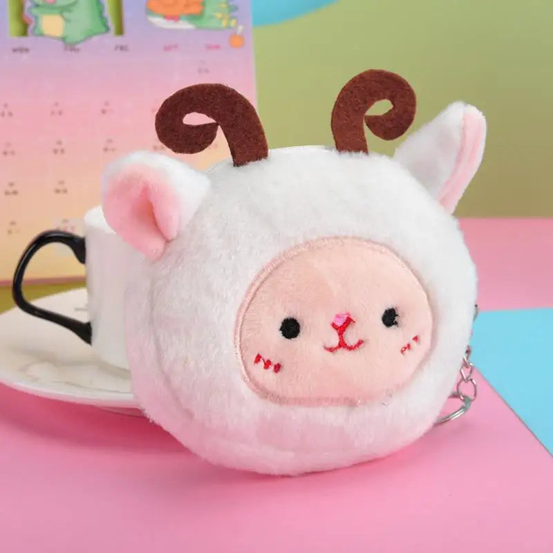 Cartoon Plush Animal Shape Mini Wallet Cute Pig Cat Sheep Wallets Creative Lovely Rabbit Plush Coin Purse Women Bag Accessories