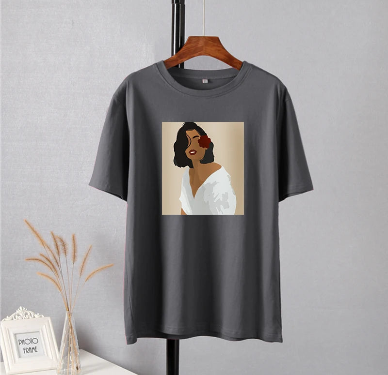 Hirsionsan Aesthetic Figures T Shirts for Women Summer Simple Soft Cotton Basic Tops Female Oversized Korean Short Sleeve Tees