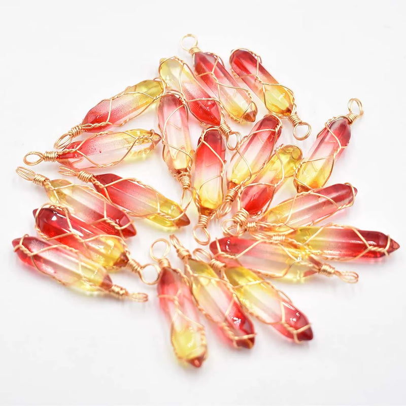 New Fashion crystal colorfull pillar Handmade copper wire pendant for jewelry pendants making 20pcs/lot Wholesale free shipping