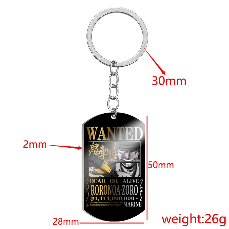 Stainless Steel Anime Keychain One Piece Luffy Ace Blackbeard Wanted Metal Key Holder Pendants Key Chains Souvenir Trinket Gift