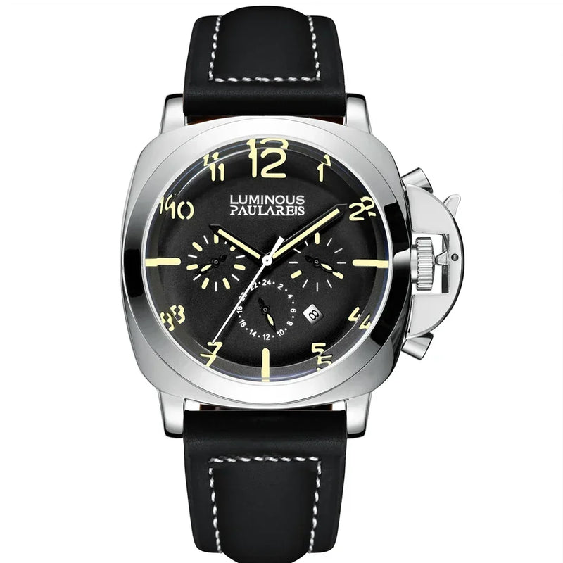 Automatic Watches for Men Mechanical Movement Genuine Brown Leather Multifunction Yellow Green Rose Gold Reloj Hombre Baratos