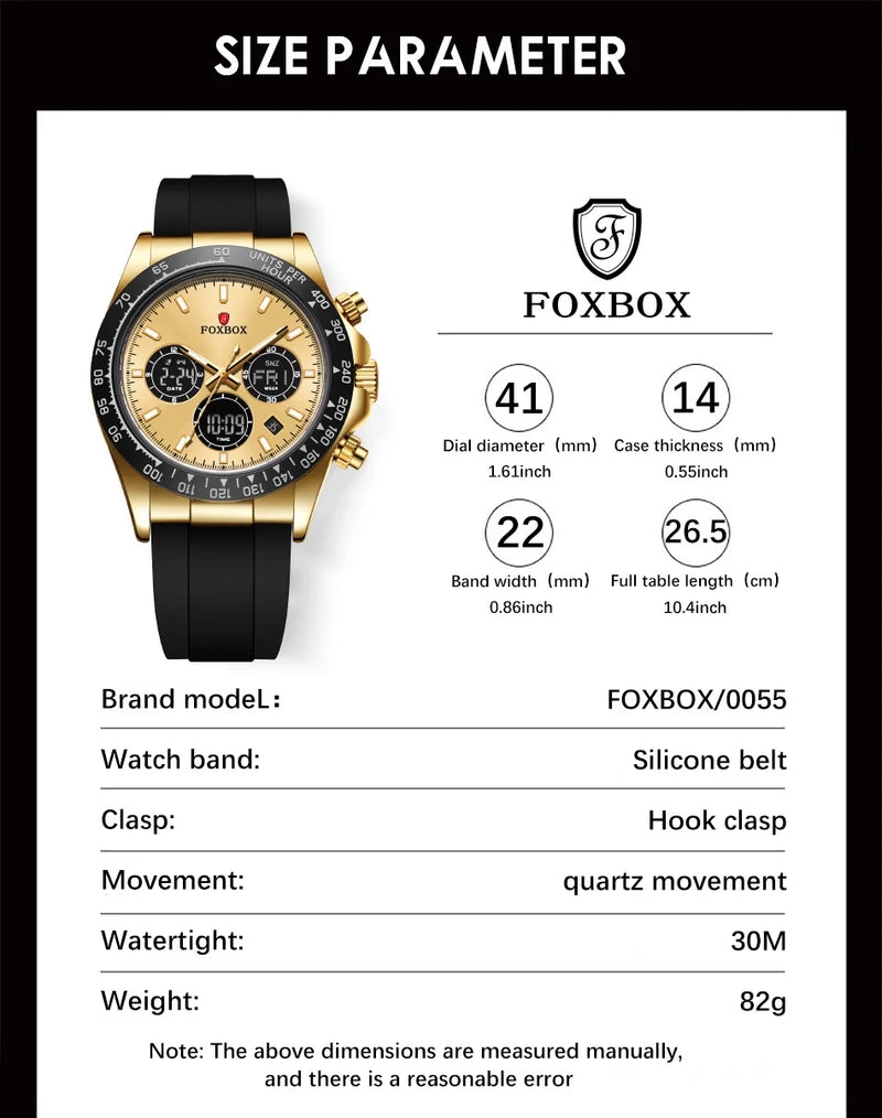 LIGE Top Brand Luxury FOXBOX Men Watch Calendar Date Week Quartz Wristwatch Dual Display Digital Watches Mens Luminous Clock Man