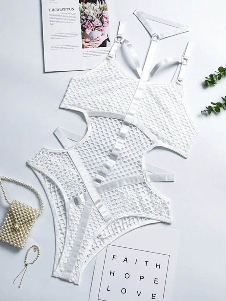 AltGoth Gothic Sexy Fishnet Jumpsuit Women Harajuku Streetwear Mall Goth See Through Bodysuit Nightclub Hollow Out Emo Rompers