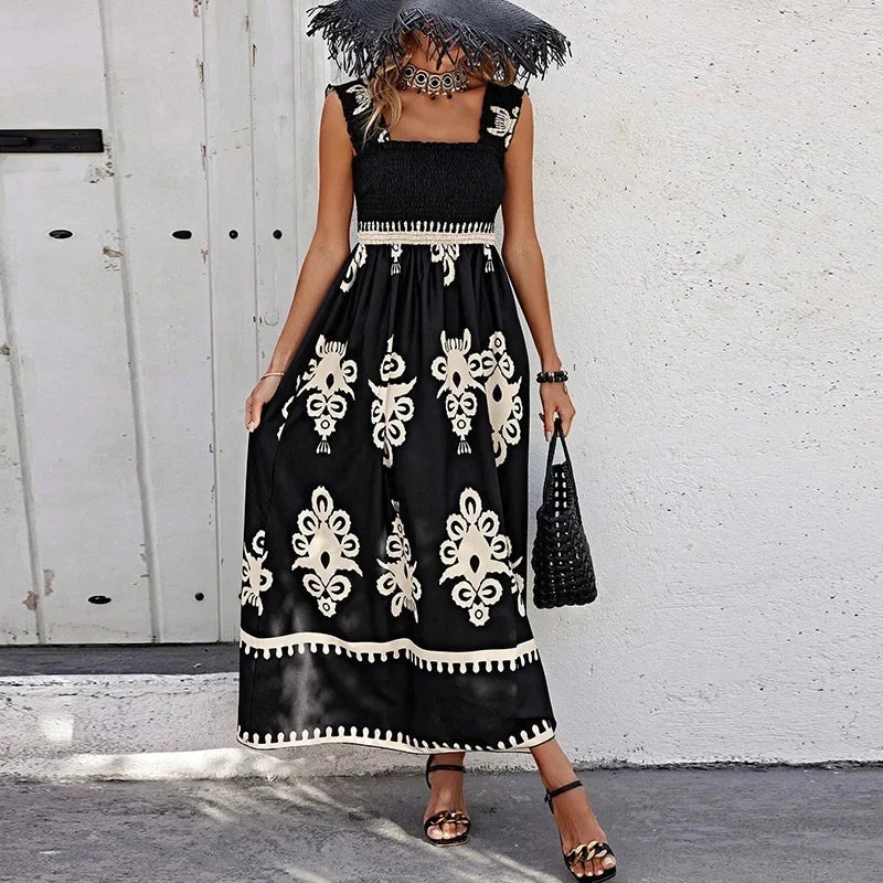 Summer Holiday Dress Women Casual Sleeveless A-Line Party Long Dress Boho Casual Sleeveless Party Dress 2024