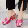 Women's Slippers Summer New High Heels Square Head Open Toe Simple Sandals Casual Fashion Temperament Crystal Slippers