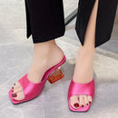 Women's Slippers Summer New High Heels Square Head Open Toe Simple Sandals Casual Fashion Temperament Crystal Slippers