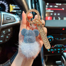 Luxury Handmade Craft Bear Keychain Mink Hair Anti-lost Number Plate Rhinestones Key Chain Lady Charm Bag Car Key Chain Gift
