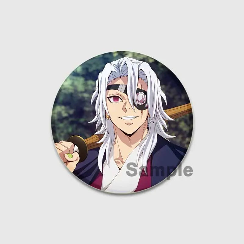 58/32/44mm Anime Demon Slayer Round Brooches Cartoon Lapel Pins Cosplay Badges Backpack Clothes Bag Jewelry Accessories Gifts