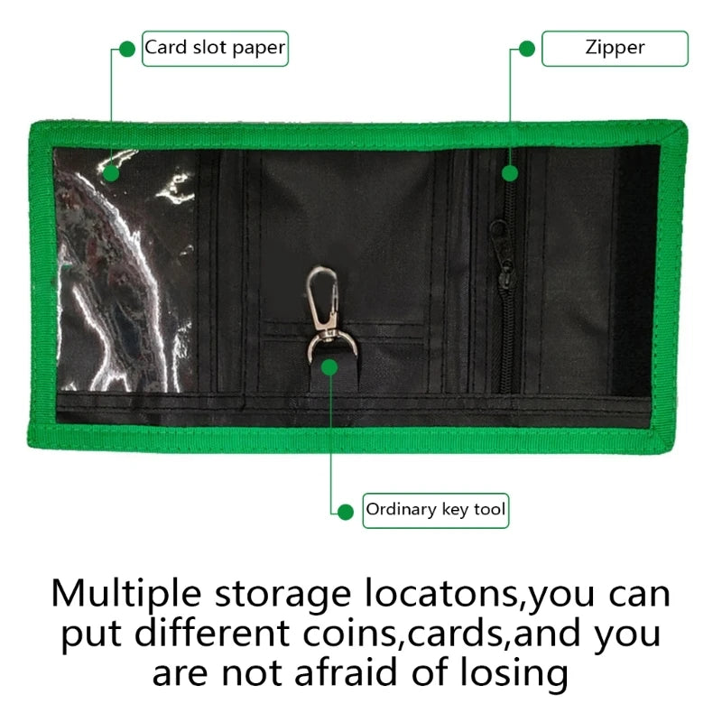 Kids Wallet for Boy Sports Football Soccer Pattern Trifold Wallet wtih Lanyard Zippered Coin Pocket and Card Holder