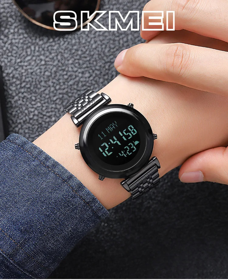 SKMEI 2139 Steel Muslim Azan Digital Watch Mens Back Light Waterproof  Wristwatch Prayer Qibla Compass Alarm Clock watch 1861