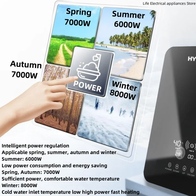 Calentador de agua eléctrico inteligente, calentador de agua sin tanque, máquina de baño caliente rápido para el hogar, ducha caliente para baño de hotel o apartamento