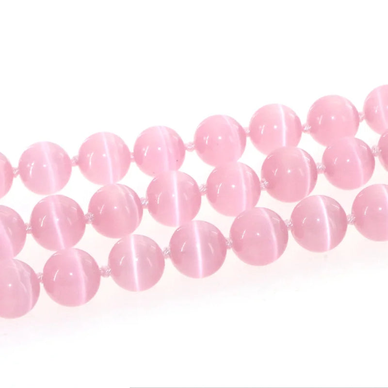 Beautiful Natural Stone 10mm Pink Mexican Opal Cat's Eye Necklace Woman Gifts for Girls Christmas Jewelry Make Design Wholesale