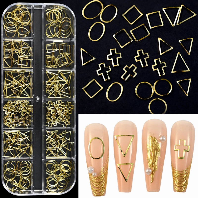 1000Pcs Gold Star Moon Glitter Nail Charms Metal Tips Slice Rivet DIY 3D FlatBack Nail Art Decorations Nails Jewelry Accessories