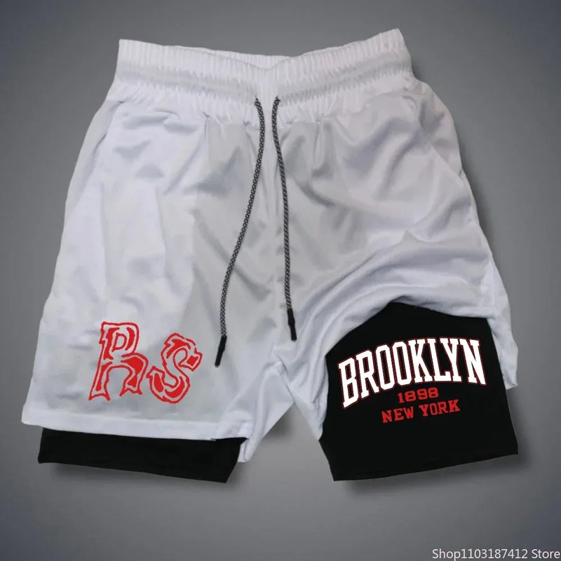 Summer Men's Gym Fitness Workout Shorts Quick-drying Two-in-one Sports Compression Double-layer Shorts Casual Daily M-3XL