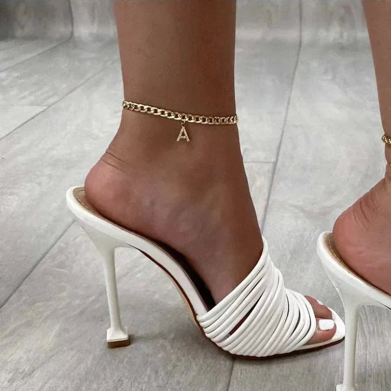 Tiny A-Z Initial Letter Anklets For Women Stainless Steel Alphabet Cuban Link Anklet Birthday Jewelry Summer Gift BFF 2024