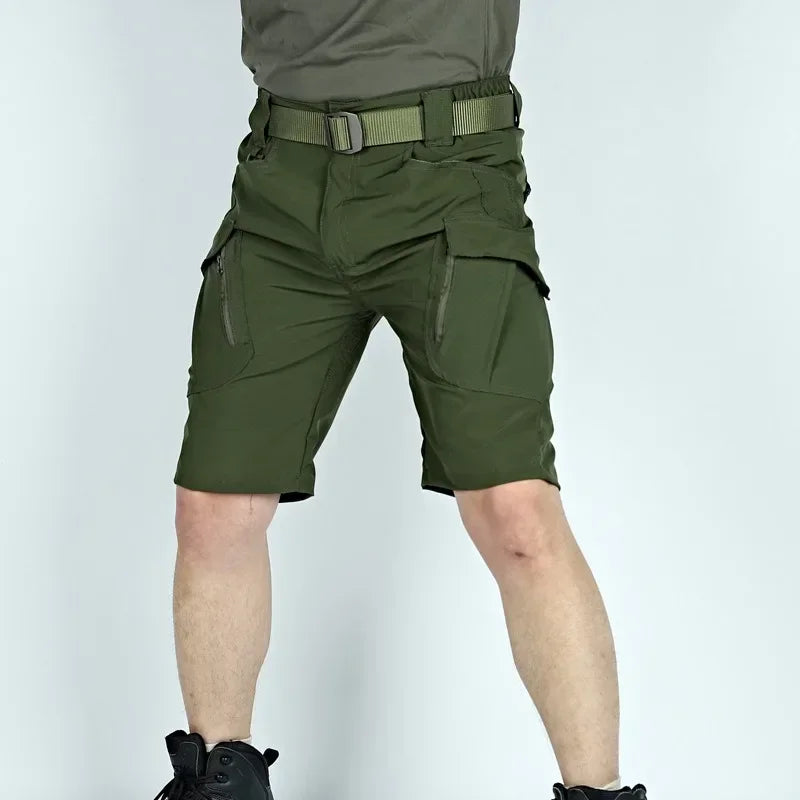 Summer Men Quick Dry Tactical Shorts Men Knee Length Cargo Pants Breathable Stretch Outdoor Waterproof Multi-Pockets Trousers