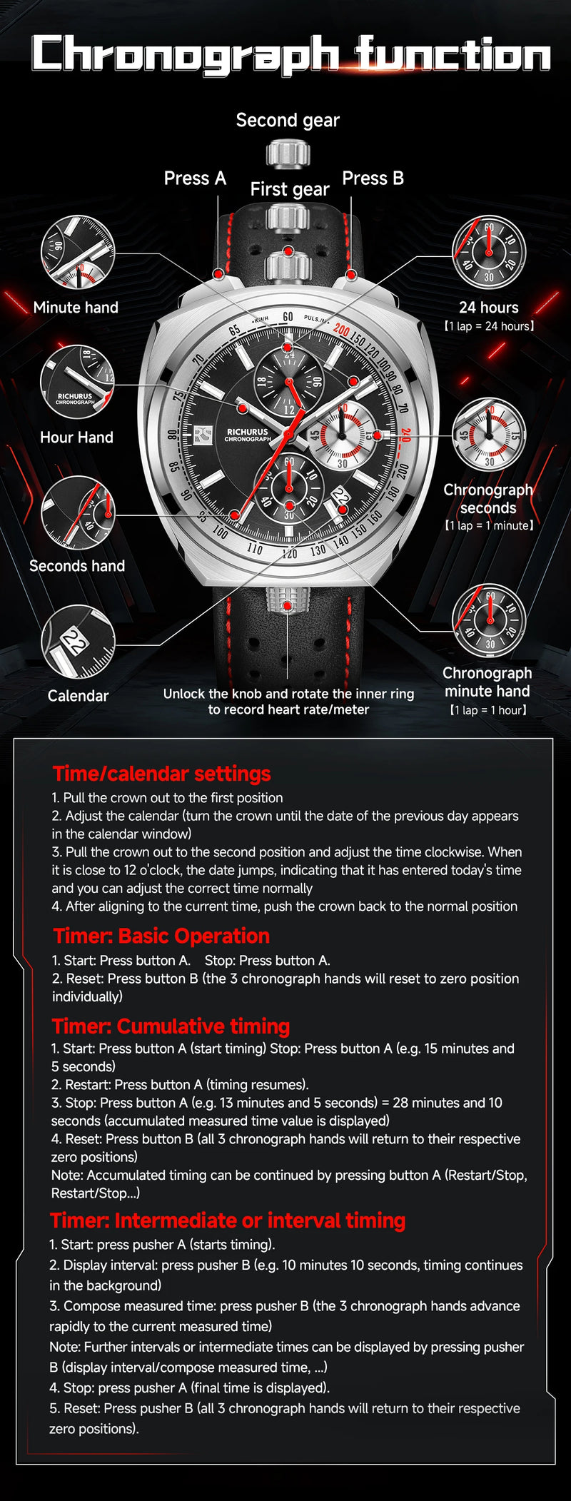 New Luxury Men Watches Multi-functional Sports Chronograph Stainless Steel Case 5ATM Waterproof Quartz Wristwatch Montre Homme
