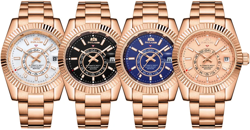 Automatic Watch for Men Mechanical Movement Stainless Steel Rose Gold Blue Luxury Sky 40mm Reloj Hombre Baratos