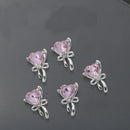 10Pcs Pink Metal Gem Zircon Nail Art Charm 3D Luxurious Heart Ribbon Cross Starlight Nail Decoration DIY Zircon Nail Accessories