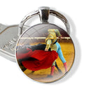 Bullfighting Spanish Bullfight Pattern 25mm Glass Cabohcon Keychain Key Rings for Women Men Jewelry Gift