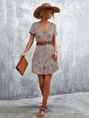 Summer Short Boho Dress Women V Neck Print Floral Party Dress Ladies Bohemian Flower Mini Dress For Women