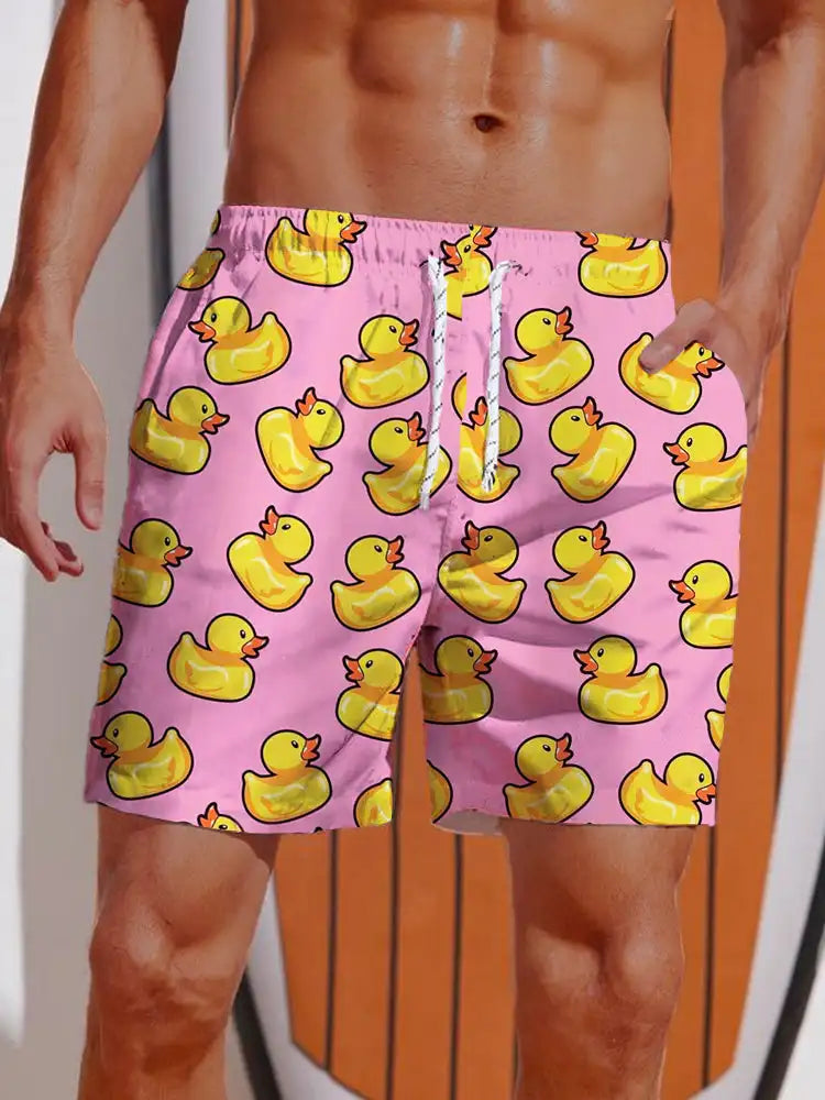 Hawaiian Yellow Duck Mens Printing Shorts Men's swim Trunks Elastic Waist 3D Print Gradient Breathable Short Streetwear Polyster