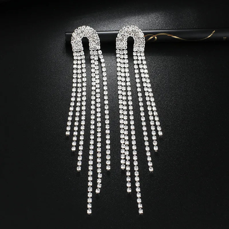 2023 Luxury Women's Earrings Rhinestone Fringe Hanging Zircon Earrings New Shiny Wedding Statement Party Jewelry Gifts