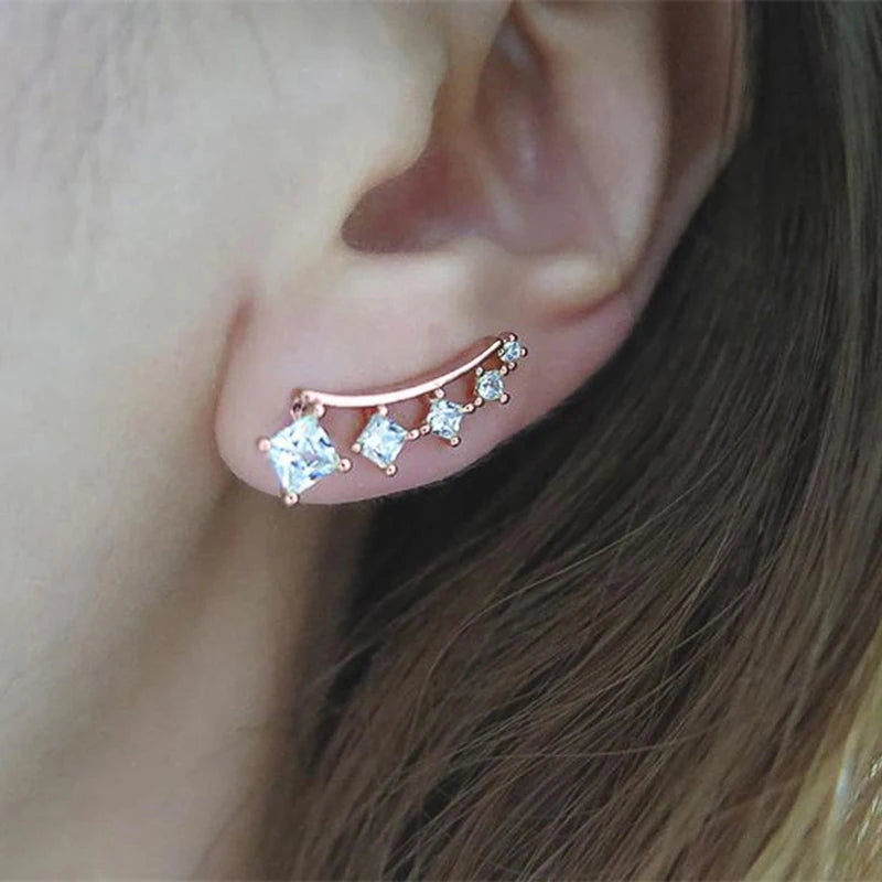 Huitan Dainty Cubic Zirconia Earrings for Women Exquisite Climber One Line Ear Earrings Newly Designed Wedding Trendy Jewelry