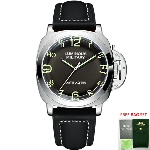 Automatic Watches for Men Mechanical Genuine Brown Leather Yellow Green Military 44mm Luxury Rose Gold Reloj Hombre Baratos