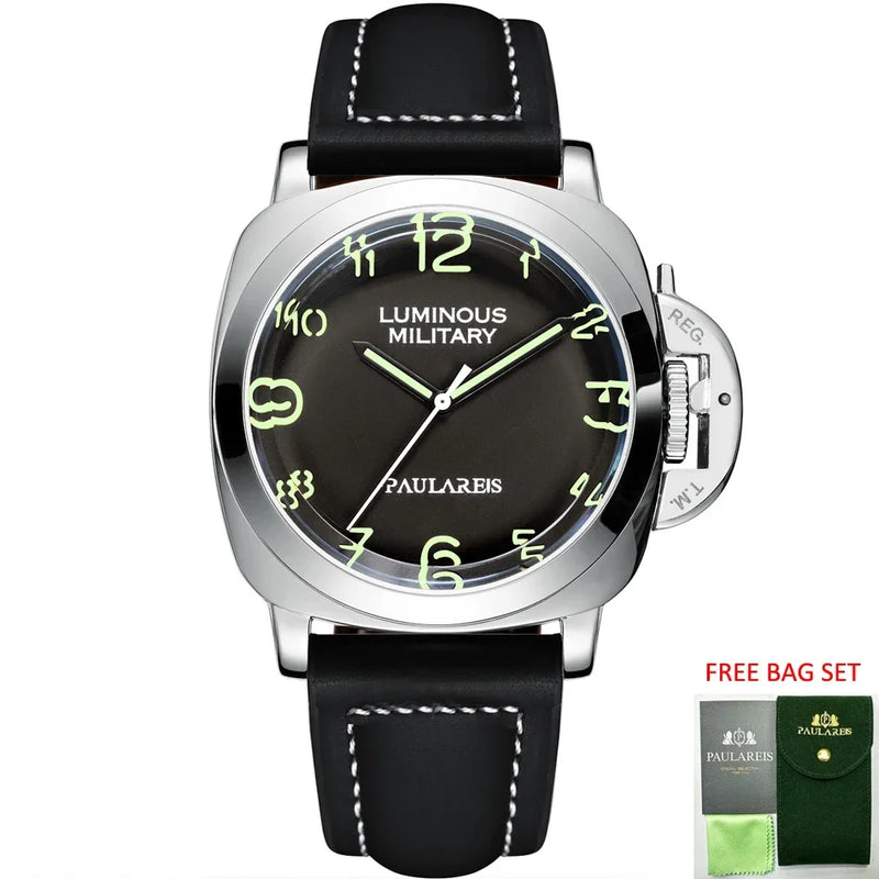 Automatic Watches for Men Mechanical Genuine Brown Leather Yellow Green Military 44mm Luxury Rose Gold Reloj Hombre Baratos