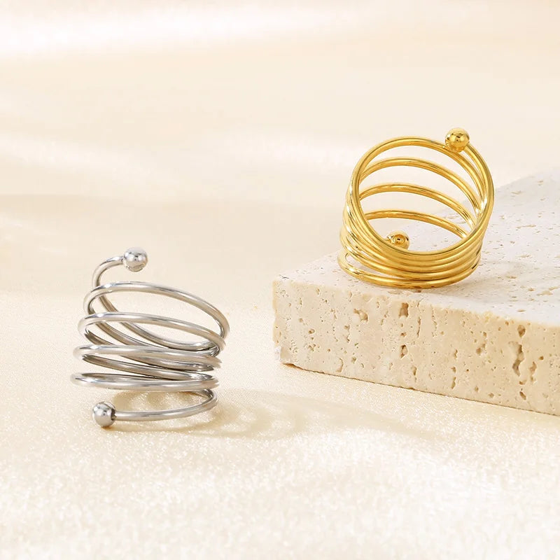 Simple Multilayer Large Rings For Women Girl Gold Silver Color Stainless Steel Women's Ring Party Engagement Jewelry Gifts