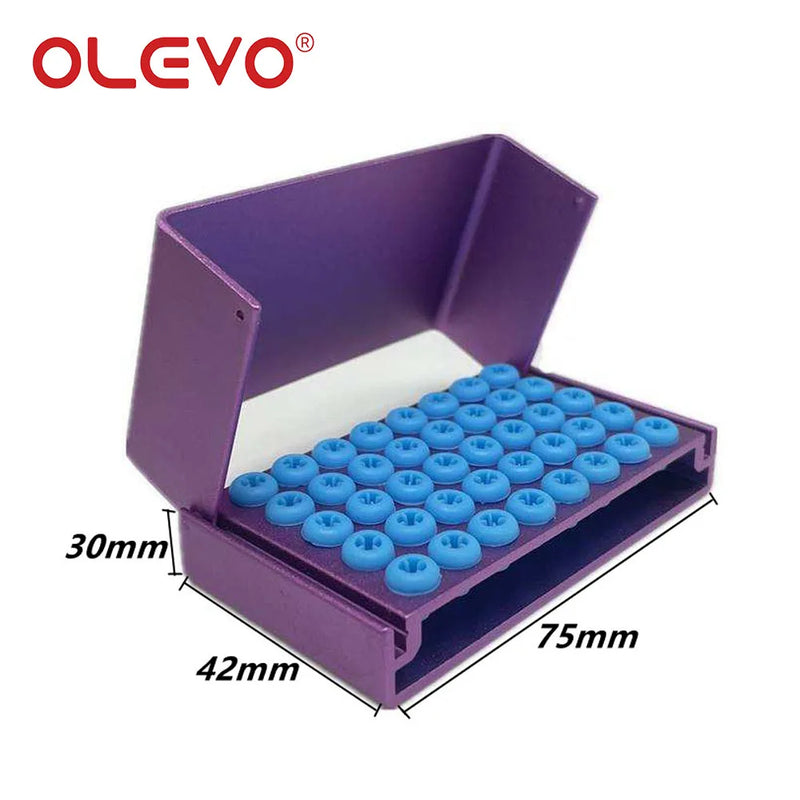 OLEVO Aluminum Dental Burs Holder Sterilizer Case Drills Block for High/Low Speed Bur Organizer Box With Silicone Autoclavable