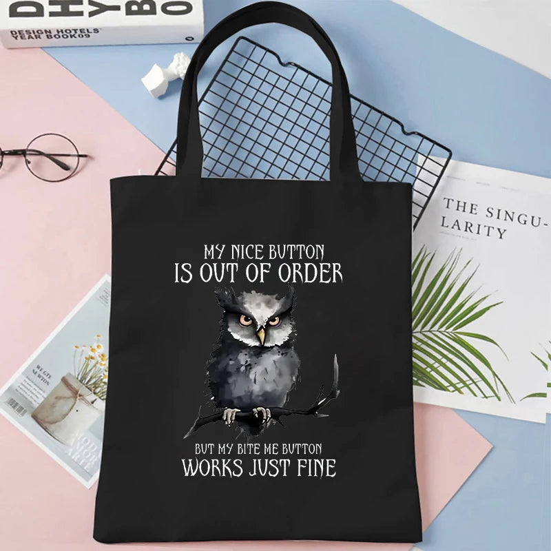 Animal Joke Graphic Tote Bag Ladies Shopping Bag Cat Aesthetic Reusable Canvas Shoulder Bag Stylish Student Shoulder Handbag