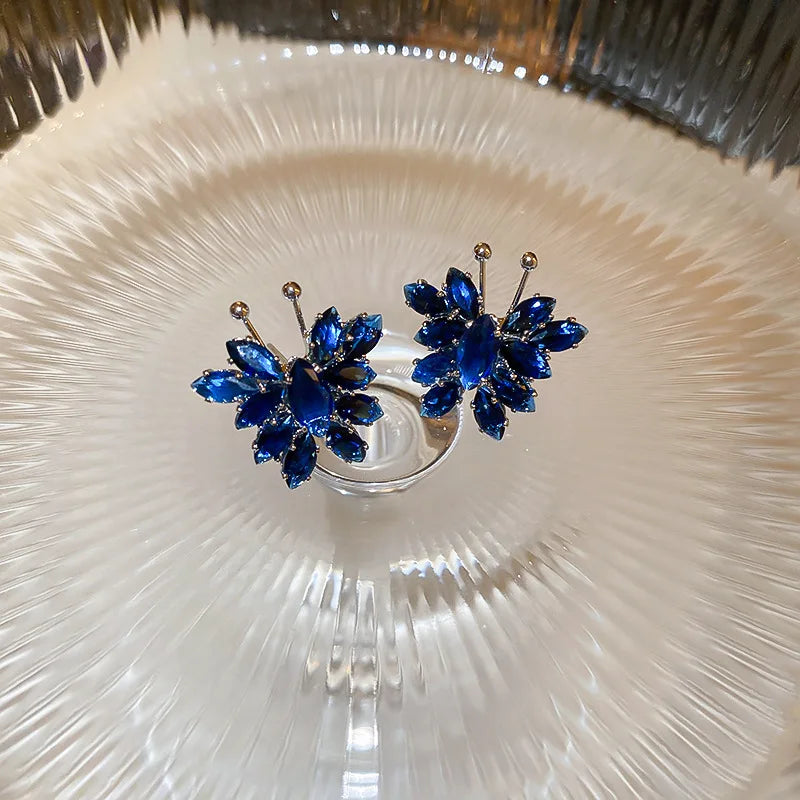 Exaggerated Luxury Crystal Flower Stud Earrings Women's Temperament Elegant Fashion Design Wedding Party Jewelry Valentine Gifts