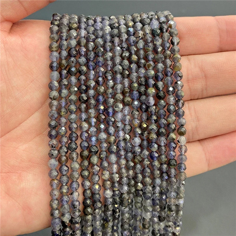 Purple Gem Beads Small Round Faceted Crystal Stone Beads Amethysts Crystal Mica Loose Beads For Jewelry Making DIY Necklace 15"