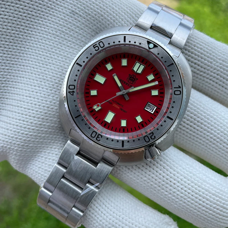 STEELDIVE SD1981 Steel Bezel Super Luminous AR Sapphire Glass NH35 Automatic 200m Waterproof Mens Dive Watch with Milled Clasp