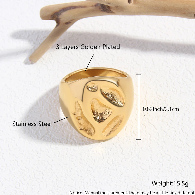 New Irregular Stainless Steel Chunky Dome Ring for Women Men Statement Croissant Ring Wide Double Layer Rings Party Jewelry Gift