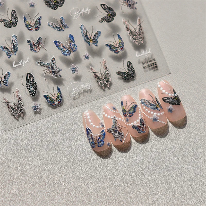 1 pc 5D Embroidery Bee Nail Art Sticker Embossed Butterfly Insect Nail Sticker High Quality Nail Art Design Decoration Sticker
