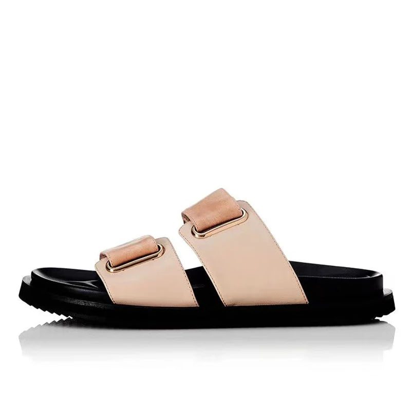 نعال نسائية صيفية من الجلد الطبيعي من ALIAS MAE، مسطحة، مريحة، بسيطة، متعددة الاستخدامات