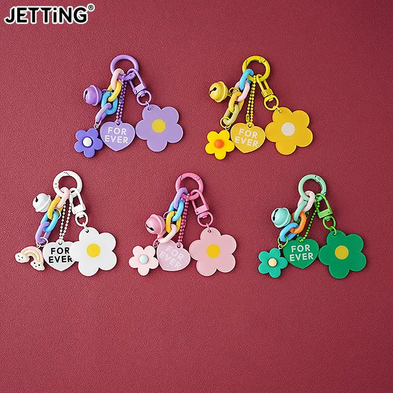 Creative Candy Color Flower Heart Pendant Keychain Cute Small Flower Key Ring Bag Pendant Accessories Luminous Turtle Pendant