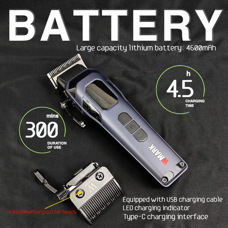 WMARK NG-8080 BK-BL1T Professional Hair Clipper Trimmer 9000/7800RPM DLC Blade LED Display Men's Haircut Machine With Base