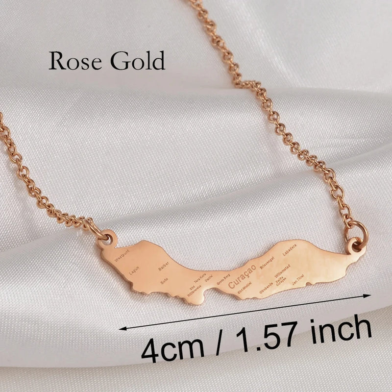 Anniyo 4CM Curacao Map & Village Name Pendant Chain Necklaces Charm Stainless Steel Gold Color Silver Color Jewellery @230421