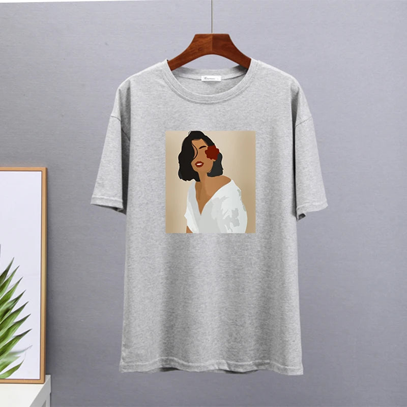 Hirsionsan Aesthetic Figures T Shirts for Women Summer Simple Soft Cotton Basic Tops Female Oversized Korean Short Sleeve Tees